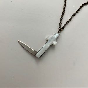 VINTAGE cross switchblade mother of pearl necklace